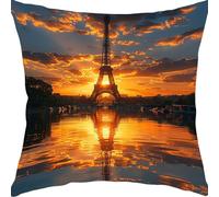 Cushion Covers 50x50cm Sofa Cushions Soft Velvet Cushion Covers Decorative Sofa Pillows with Invisible Zipper Throw Pillow Cases, for Living Room Bedroom Bed Cushions Gifts Paris Tower Sunset YX0RB-8
