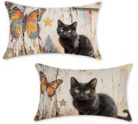 Cushion Covers 50x60 cm Pillow Cases 2 Pack Cat Decoration Sofa Cushion Covers 50 x 60 cm Outdoor Pillows Butterfly Rectangular Linen Pillowscase for Garden Bench Couch Summer, Home Decoration W-902KC