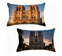 Cushion Covers 50x70 cm Pillow Cases 2 Pack Notre Dame Cathedral Sofa Cushions 50 x 70 cm Decorative Pillows Landscape Outdoor Pillowcase Linen, HD Double Sided Printing Sofa Cover, Summer 0-07721O