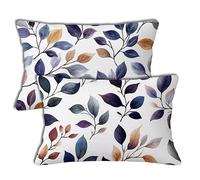 Cushion Covers 50x90 cm Purple Cushion Covers Leaf Patterned Rectangle Pillowcases Pack of 2 Linen Decorative Sofa Throw Pillow Cases with Invisible Zipper for Home Room Garden Decor, Gifts h-1411