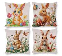 Cushion Covers 55 x 55 cm, Outdoor Cushion 4 Pack Waterproof Velvet Pillow Cases, Decor Outdoor Garden Furniture Spring Fall Pillow Covers for Patio Porch Farmhouse Sofa Cushion, Butterfly Rabbit e181