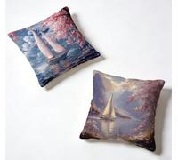 Cushion Covers 55 x 55 Pillow Cases 2 Pack Flower Sofa Cushions 22x22 Inch Decorative Pillows Boat Outdoor Pillowcase Linen, HD Double Sided Printing for Garden Bench Home Decoration, Summer U-2Z132R