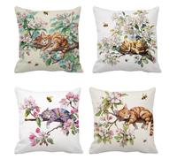 Cushion Covers 55cm x 55cm Set of 4, Velvet Outdoor Cushions cat Waterproof Garden Cushions bee, Comfort Square Throw Pillow, for Chair Garden Livingroom Balcony Decorations, s-280