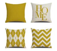 Cushion Covers 55cm x 55cm Set of 4 yellow Cushions Home Outdoor Cushions Garden Cushions Linen Square Sofa Cushion Covers Decorative Pillow Throw Pillows for Couch Livingroom Office Home Decor Gifts