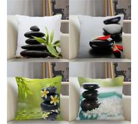 Cushion Covers 55x55 cm Black Stones Set of 4 Modern Landscape Decorative Throw Pillow Covers Soft Square Cushion Cases for Living Room Sofa Couch Bed Pillowcases