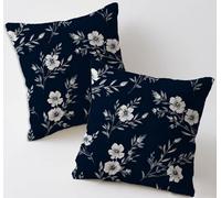 Cushion Covers 55x55 cm Blue Cushion Covers Linen Decorative Garden Cushions Set of 2 Square Sofa Pillowcases Floral Throw Pillow Cases with Invisible Zipper for Garden Furniture Farmhouse Decor C-965