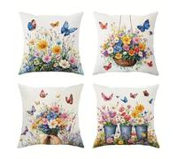 Cushion Covers 55x55 cm Butterfly Flowers Set of 4 Modern Colorful Decorative Throw Pillow Covers Soft Square Cushion Cases for Living Room Sofa Couch Bed Pillowcases