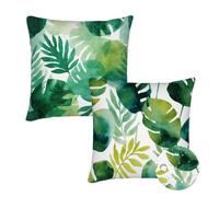 Cushion Covers 55x55 cm Set of 2 Outdoor Cushion Covers Green Waterproof Linen Sofa Cushions Summer Plants Cushions Square Decorative Pillows With Invisible Zippe for Sofa Patio Garden Décor qq-602