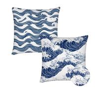 Cushion Covers 55x55 cm Set of 2 Outdoor Cushion Covers Japan Waterproof Linen Sofa Cushions Ocean Cushions Square Decorative Pillows With Invisible Zippe for Indoor Sofa Patio Garden Décor qq-616