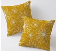 Cushion Covers 55x55 cm Yellow Cushion Covers Linen Decorative Garden Cushions Set of 2 Square Sofa Pillowcases Daisy Throw Pillow Cases for Garden Furniture Bench Car Farmhouse Decor, Gifts C-605