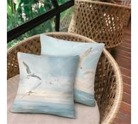 Cushion Covers 55x55, Square Linen Cushions Seagull Seaside, Small Pillow Cases 2 Pack, Waterproof Outdoor Patio Garden Cushions Sofa Bed Living Room, Home Decor Pillow Case, Invisible Zipper D-121