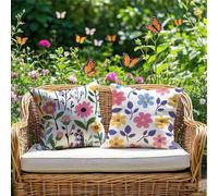 Cushion Covers 55x55cm Colorful Outdoor Cushions Waterproof Linen Sofa Cushions Flowers Set of 2 Square Throw Pillow Covers for Indoor Sofa Home Room Decor Outdoor Garden Chair, Patio Bench RG-938
