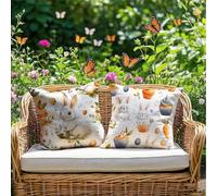 Cushion Covers 55x55cm Easter Outdoor Cushions Waterproof Linen Sofa Cushions Rabbit Set of 2 Square Throw Pillow Covers for Indoor Sofa Home Room Decor Outdoor Garden Chair, Patio Bench Couch RG-876
