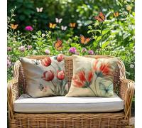 Cushion Covers 55x55cm Khaki Outdoor Cushions Waterproof Linen Sofa Cushions Tulip Set of 2 Square Throw Pillow Covers for Indoor Sofa Home Room Decor Outdoor Garden Chair, Patio Bench Couch RG-918