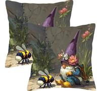 Cushion Covers 55x55cm Set of 2 Bee Dwarf Velvet Cushion Covers Sofa Cushions Decorative Soft Sofa Pillows Throw Pillow Cases with Invisible Zipper, for Living Room Bedroom Bed Cushions Gifts L0JT-592