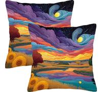 Cushion Covers 55x55cm Set of 2 River Starry Sky Velvet Cushion Covers Sofa Cushions Decorative Sofa Pillows Throw Pillow Cases with Invisible Zipper, for Bedroom Bed Cushions Gifts L0JT-253