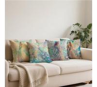 Cushion Covers 55x55cm Set of 4, Outdoor Cushion Covers Butterfly Angel,Linen Cushions Covers Breathable , Durable, Outdoor Cushions Waterproof Pillow Cases for Patio Garden Bench Sofa Bed d-221