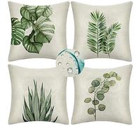 Cushion Covers 55x55cm Set of 4 Outdoor Waterproof Sage Green Cushions Covers 22x22 inch 4 Pack Square Linen Throw Pillow Case For Garden Bench Living Room Bed Sofa Decorative Pillow Cover