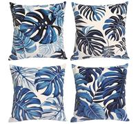 Cushion Covers 55x55cm Set of 4 Soft Outdoor Waterproof Cushion Covers Peacock Decorative Throw Pillow Blue Garden Cushions for Sofa Couch Living Room Outdoor Garden Home Decor 22x22Inch HW-1697