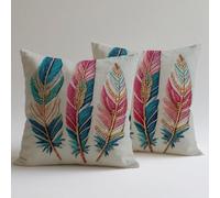 Cushion Covers 60×60 cm 2 Pack Soft Linen Decorative Square Throw Pillow Cases for Sofa Couch Bedroom Living Room Home Waterproof Outdoor Decor Gifts with Invisible Zipper Feather Colorful 1 C0F-593