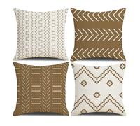 Cushion Covers 60 x 60 cm Farmhouse Cushioncase cover, Set of 4 Brown Textured Patchwork Square PillowCase for Sofa Chair Bedroom Modern Decor Home Office Couch Car Garden