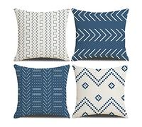 Cushion Covers 60 x 60 cm Farmhouse Cushioncase cover, Set of 4 Light Blue Textured Patchwork Square PillowCase for Sofa Chair Bedroom Modern Decor Home Office Couch Car Garden