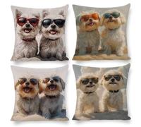 Cushion Covers 60 x 60 cm, Outdoor Cushion 4 Pack Waterproof linen Pillow Cases, Decorative Outdoor Garden Furniture Spring Fall Pillow Covers for Patio Porch Balcony Sofa Cushion, (Cute Dog) i-451