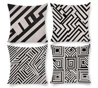 Cushion Covers 60 x 60 cm, Outdoor Cushion 4 Pack Waterproof Velvet Pillow Cases, Decor Outdoor Garden Furniture Spring Fall Pillow Covers for Patio Farmhouse Sofa Cushion, Black And White Modern e164