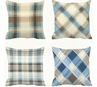 Cushion Covers 60 x 60 in Blue Pillow Cases Tartan Pillows 4 Pack Super Soft Cushion Cover Square Decorative Pillows Double Sided Printing Pillow Protectors Bed Cushions, for Chair Home Decor E - 85