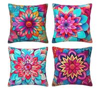 Cushion Covers 60cm x 60cm Mandala Decorative Pillows Set of 4 Soft Velvet Boho Cushion Cover Square Double Sided Throw Pillow Covers with Invisible Zipper for Living Room Bedroom 24x24 Inches -LI282