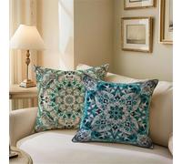 Cushion Covers 60cm x 60cm, Mandala Outdoor Cushions Turquoise Sofa Cushions Set of 2, Double Sided Square Decorative Pillows, Waterproof Linen Pillowcases for Patio Garden Bench Sofa Decor Z1-199