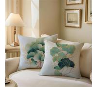 Cushion Covers 60cm x 60cm, Plain Outdoor Cushions Leaf Sofa Cushions Set of 2, Double Sided Square Decorative Pillows Waterproof Linen Pillowcases for Patio Garden Bench Sofa Summer Room Decor Z1-703