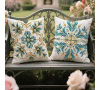 Cushion Covers 60x60cm Set of 2 Outdoor Cushions Turquoise Waterproof Garden Cushions Velvet Throw Pillow Covers Vintage Double Sided Printing Indoor Sofa Outdoor Balcony Park Summer Fall Decor yw-906