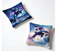 Cushion Covers 65 x 65 Pillow Cases 2 Pack Black Sofa Cushions 26x26 Inch Decorative Pillows Whale Outdoor Pillowcase Linen, HD Double Sided Printing for Garden Bench Home Decoration, Summer 0-3FY62J