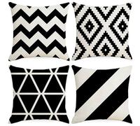 Cushion Covers 65cm x 65cm Set of 4 Black and White Stripes Patterned Decorative Throw Pillow Covers 26x26 inch, with Invisible Zipper Square Linen Pillow Cases for Sofa Bed Chair Living Room Decor