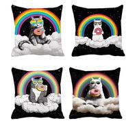 Cushion Covers 65cm x 65cm Set of 4, Velvet Outdoor Cushions cat Waterproof Garden Cushions Donut, Comfort Square Throw Pillow, for Chair Garden Livingroom Balcony Decorations, s-285