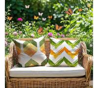 Cushion Covers 65cm x 65cm Stripe Outdoor Cushions Waterproof Velvet Sofa Cushions Geometry Set of 2 Square Throw Pillow Covers for Indoor Sofa Home Room Decor Outdoor Garden Chair, Bench Couch RG-934