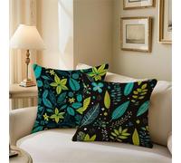Cushion Covers 65cm x 65cm, Turquoise Outdoor Cushions Leaf Sofa Cushions Set of 2, Double Sided Square Decorative Pillows, Waterproof Linen Pillowcases for Patio Garden Bench Sofa Room Decor Z1-509