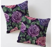 Cushion Covers 65x65 cm Blue Cushion Covers Linen Decorative Garden Cushions Set of 2 Square Sofa Pillowcases Floral Throw Pillow Cases with Invisible Zipper for Garden Furniture Farmhouse Decor C-961