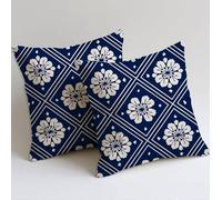 Cushion Covers 65x65 cm Blue Cushion Covers Soft Decorative Garden Cushions Set of 2 Square Sofa Pillowcases Retro Throw Pillow Cases with Invisible Zipper for Garden Furniture Farmhouse Decor C-949