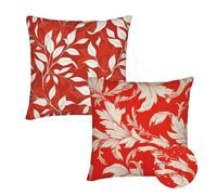 Cushion Covers 65x65 cm Set of 2 Outdoor Cushion Covers Red Waterproof Linen Sofa Cushions Leaf Pattern Cushions Square Decorative Pillows With Invisible Zippe for Sofa Patio Garden Décor qq-1085