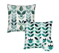Cushion Covers 65x65 cm Set of 2 Outdoor Cushion Covers Turquoise Waterproof Linen Sofa Cushions Leaf Cushions Square Decorative Pillows With Invisible Zippe for Indoor Sofa Patio Garden Décor qq-746