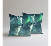 Cushion Covers 65x65cm Set Of 2 Aurora Cushion Cover Sofa Wolf Cushions Decor Pillowcases, Double-Sided Printing,Outdoor Waterproof,Soft Decorative Throw Pillows, Bed And Home Decoration S0A-469