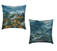 Cushion Covers 65x65cm Set of 2 Green Outdoor Waterproof Settee Cushions Covers Landscape Square Soft Decorative Seat Pads Invisible Zipper Design for Living Bedroom Couch Room Decor Gifts R-63529