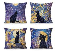 Cushion Covers 65x65cm set of 4 Starry Sky Cat Linen Square Throw Pillow Case Outdoor Waterproof Cushion Covers 26x26in 4Pack for Spring Summer Patio Garden Living Room Sofa Farmhouse Home Decor Q-518