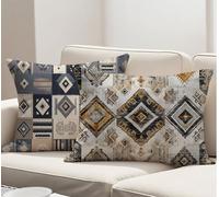 Cushion Covers 70 x 40 cm Set of 2 Pack Brown Outdoor Cushions Waterproof Linen Decorative Oblong Rectangle Bohemia Throw Pillow Case with Invisible Zipper for Autumn Garden Home Decor Gifts R-3100