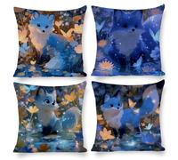 Cushion Covers 70 x 70 cm, Outdoor Cushion 4 Pack Waterproof Velvet Pillow Cases, Decor Outdoor Garden Furniture Spring Fall Pillow Covers for Patio Porch Farmhouse Balcony Sofa Cushion, Cute Fox e279