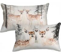 Cushion Covers 70 x 90 White Pillow Cases 2 Pack Linen Deer Cushion Covers Soft Fluffy Sofa Pillows Double-Sided Printing Decorative Pillows with Invisible Zipper for Livingroom Sofa Bedroom X-497