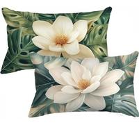 Cushion Covers 70 x 90 White Pillow Cases 2 Pack Linen Flower Cushion Covers Soft Fluffy Sofa Pillows Double-Sided Printing Decorative Pillows with Invisible Zipper for Livingroom Sofa Bedroom X-441