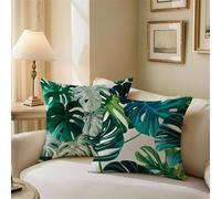Cushion Covers 70cm x 70cm, Leaf Outdoor Cushions Dark Green Sofa Cushions Set of 2, Double Sided Square Pillows, Waterproof Linen Pillowcases for Patio Garden Bench Sofa Summer Room Decor Z1-697